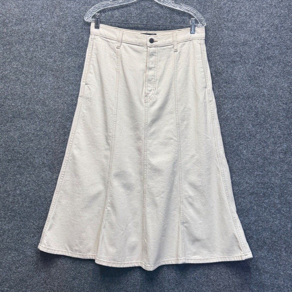 Banana Republic Midi Skirt Womens 8 Cream Denim Button Fly A-Line Minimalist